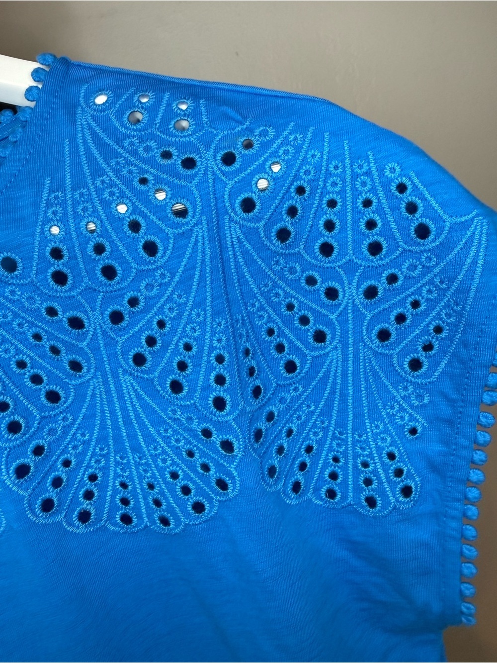 Boden Anya Broderie Embroidered Cotton Tee, Cerulean Blue, Size US 4, Like New - Picture 9 of 17